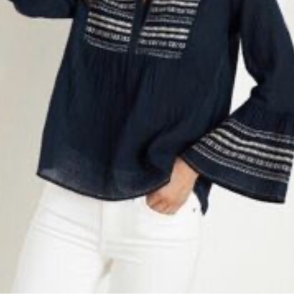 Velvet Zaley Peasant Top Black Embroidered Bell Sleeve Flowy Semisheer Cotton - Picture 11 of 12